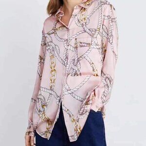Zara Beige Blouse with Chain Print